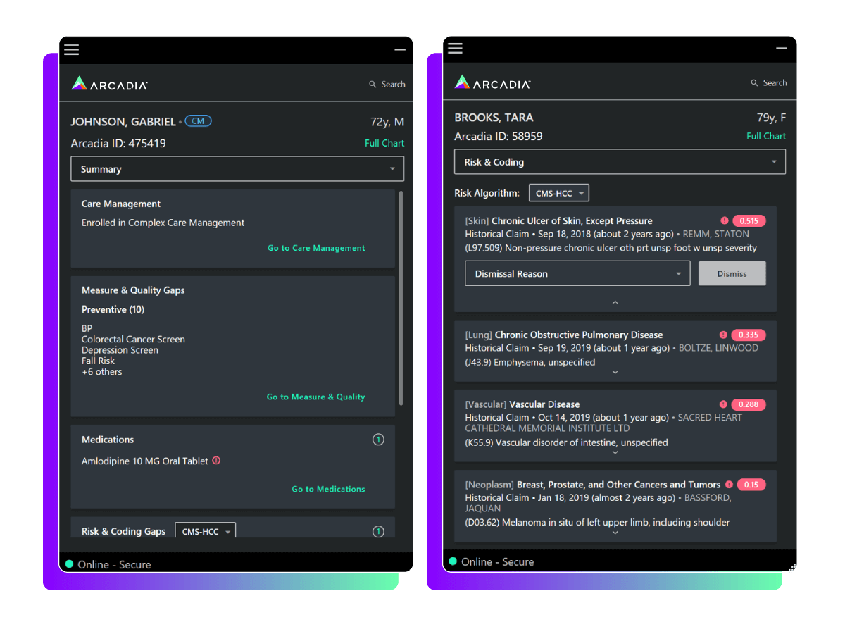 Configure Arcadia’s EHR integration software into your current EHR and enjoy comprehensive access controls and automatic updates.