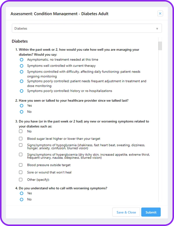 Arcadia Condition Management Screen