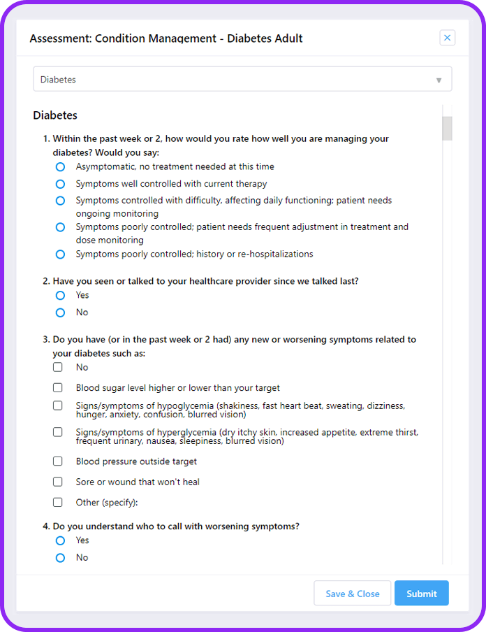 Arcadia Condition Management Screen