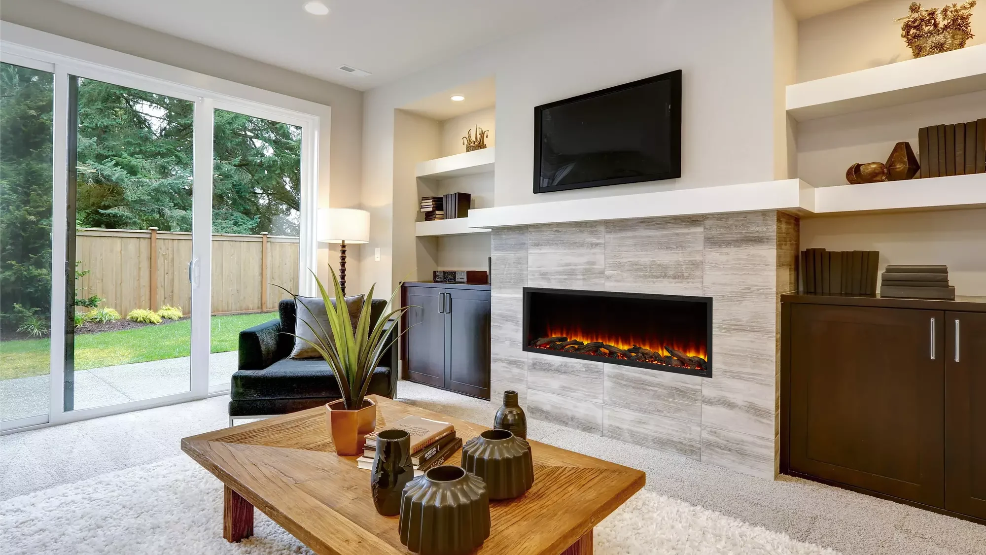 Recessed electric fireplace