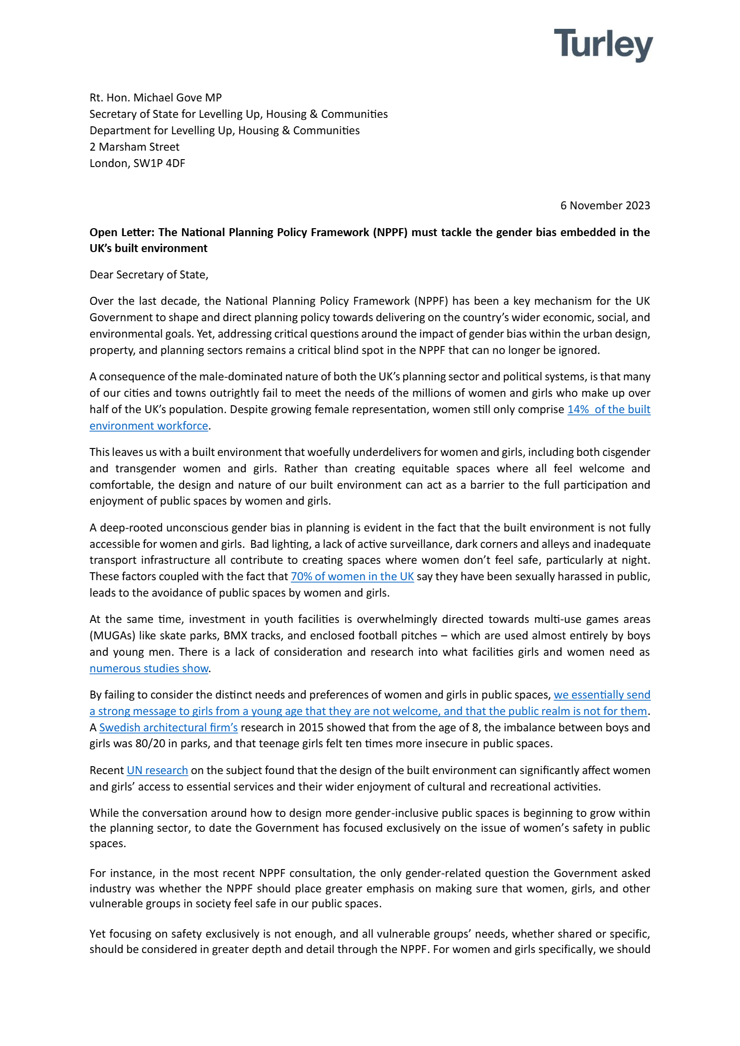 Open letter: The NPPF must tackle the gender bias embedded in the UK's built environment