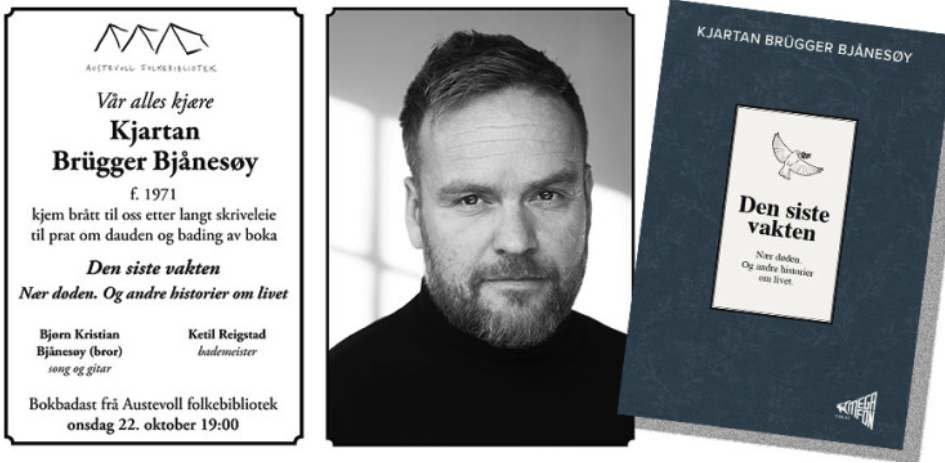 Foto: Tre bilder på rad, det første ser ut som en dødsannonse, det ande er et bilde av en mann og det tredje er et bokcover.