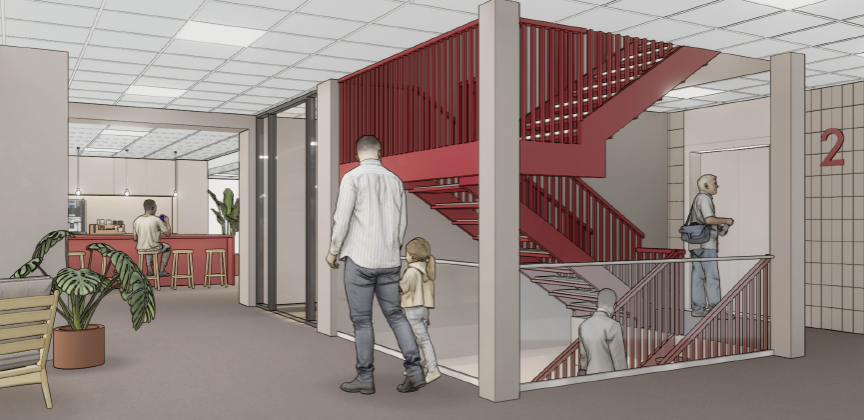 Arkitekttegning innendørs.