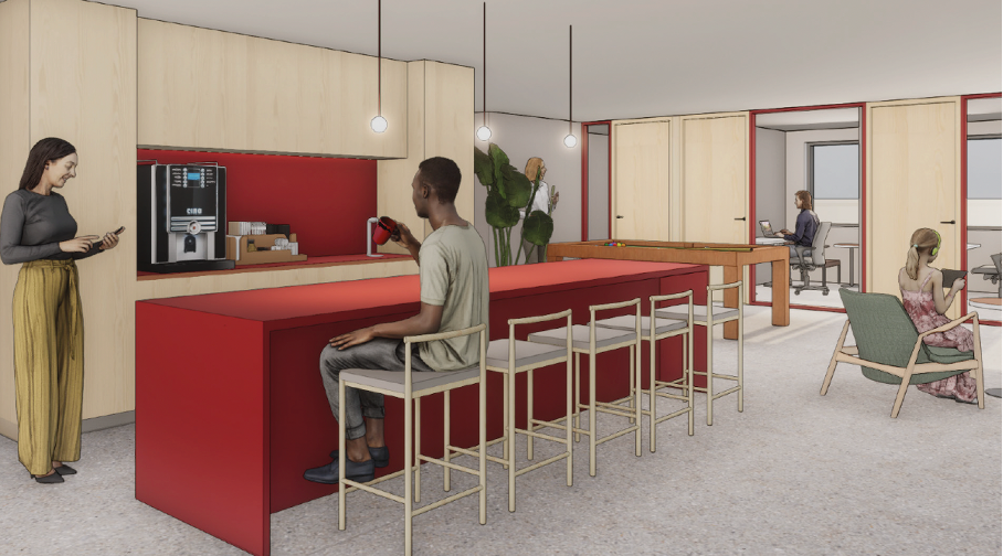 Arkitekttegning innendørs.