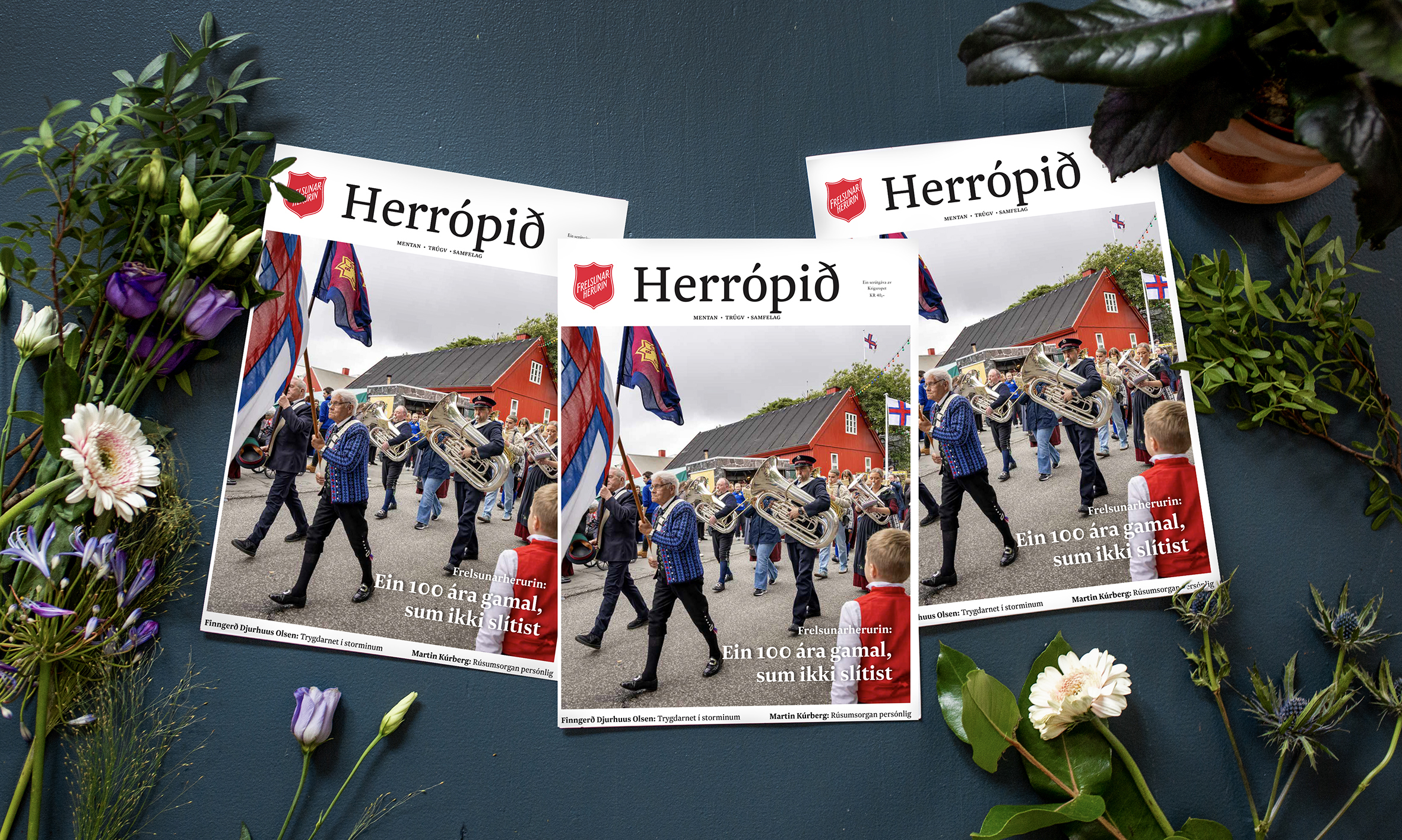 Foto: Av tre utgaver av Krigsropet – Herrópið – på færøysk.