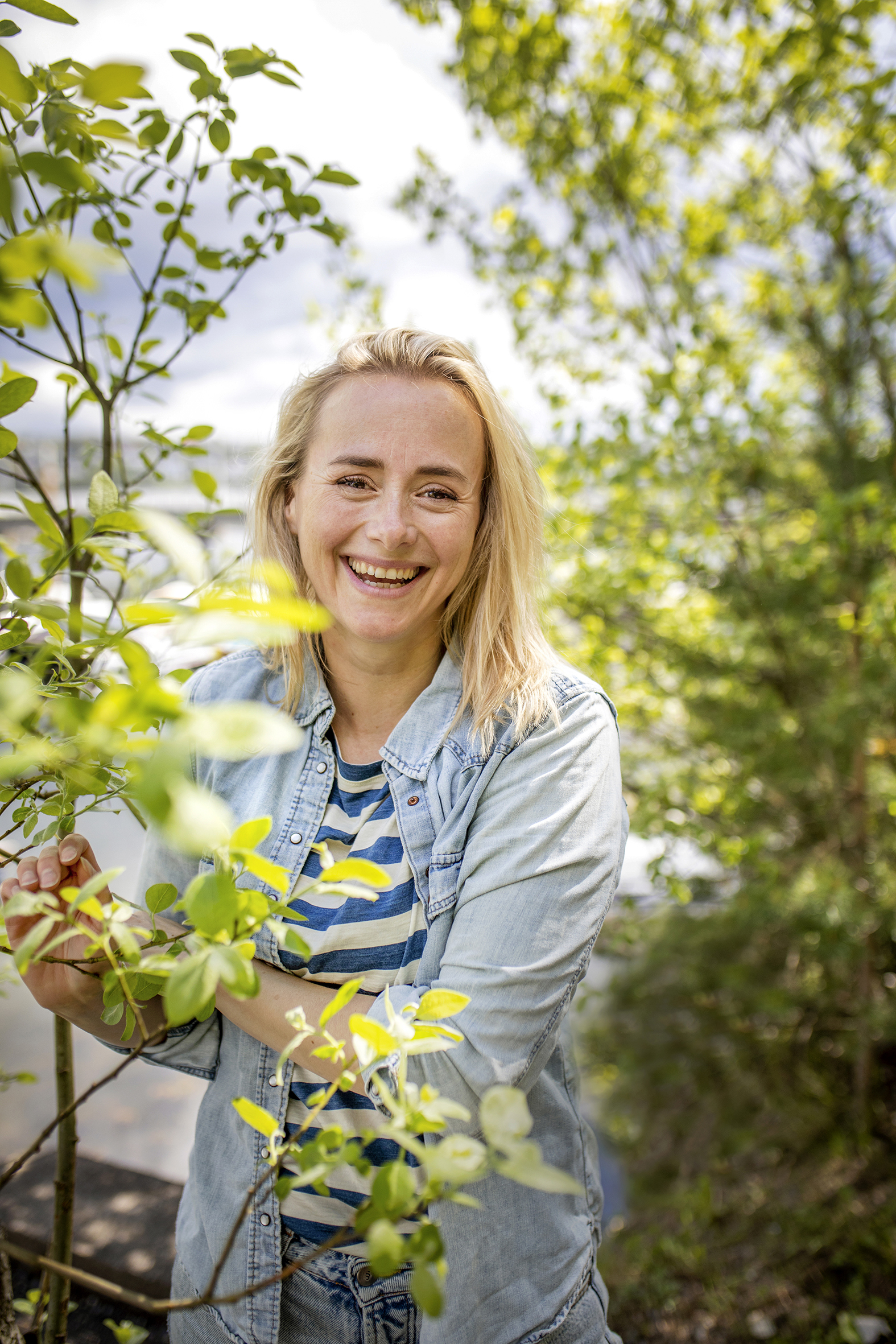 Helsesista omgitt av grønne trær i solskinn.