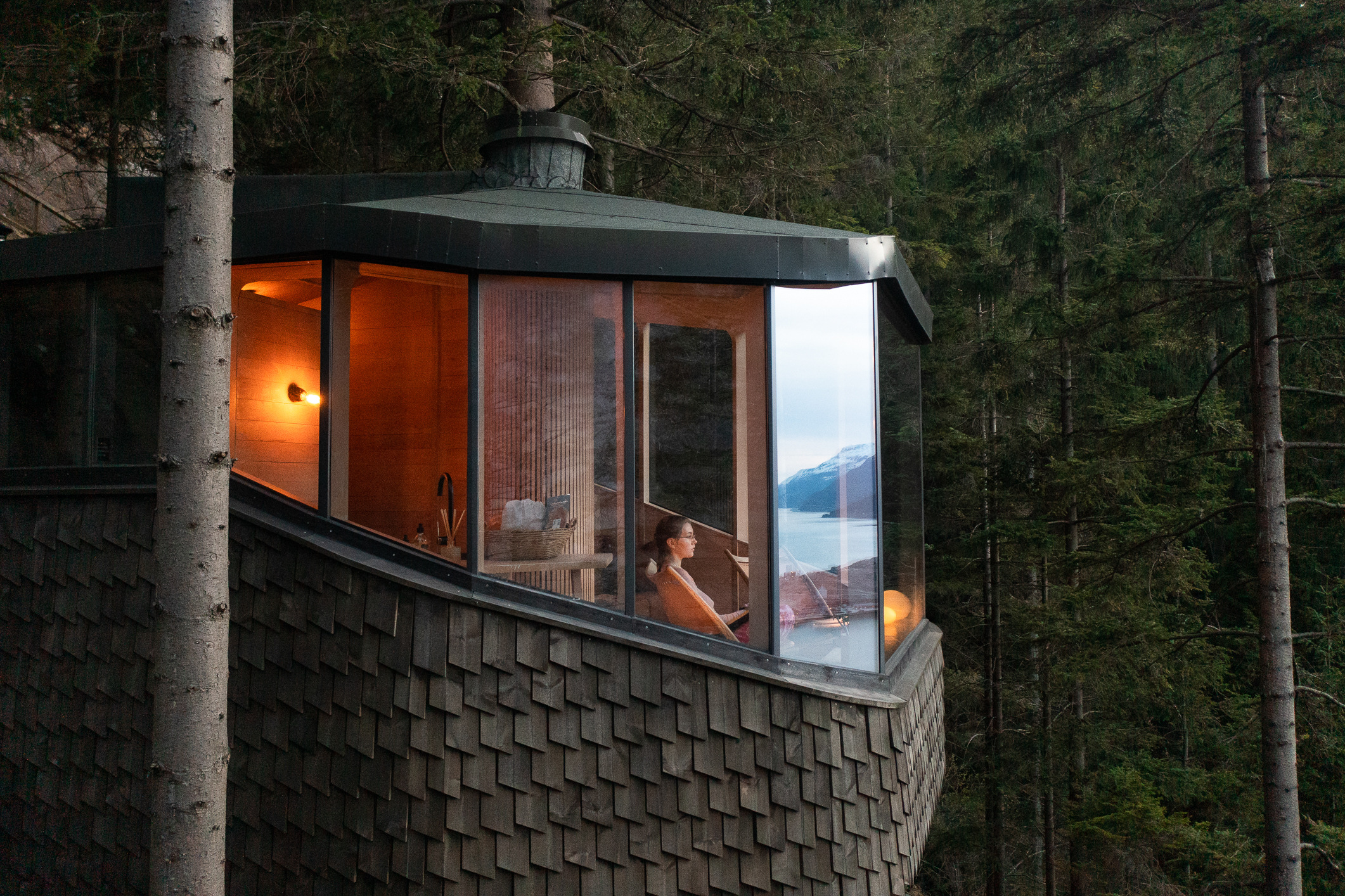 Woodnest-hyttene sett utenfra