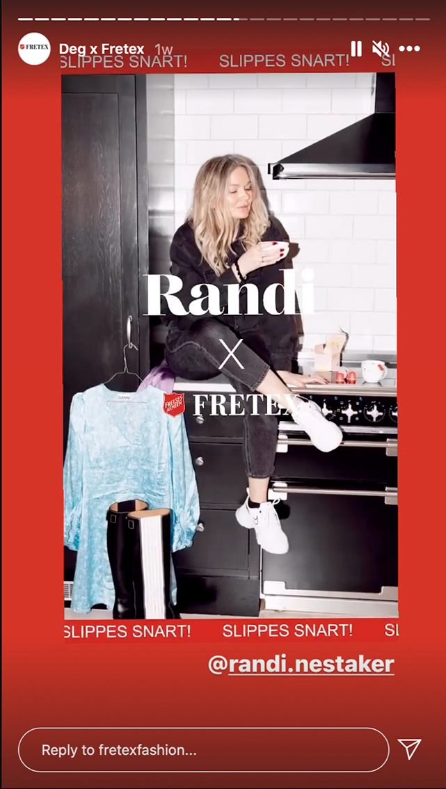 Bilde av Randis telefon, en jente som har lastet ned sin egenkolleksjon på Fretex via www.degxfretex.no.