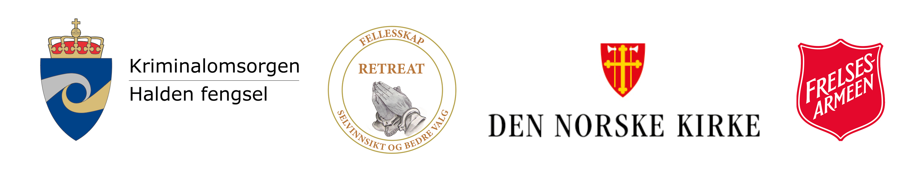 Logoer Kriminalomsorgen, Halden fengsel, Retreat, Den norske kirke, Frelesarmeen