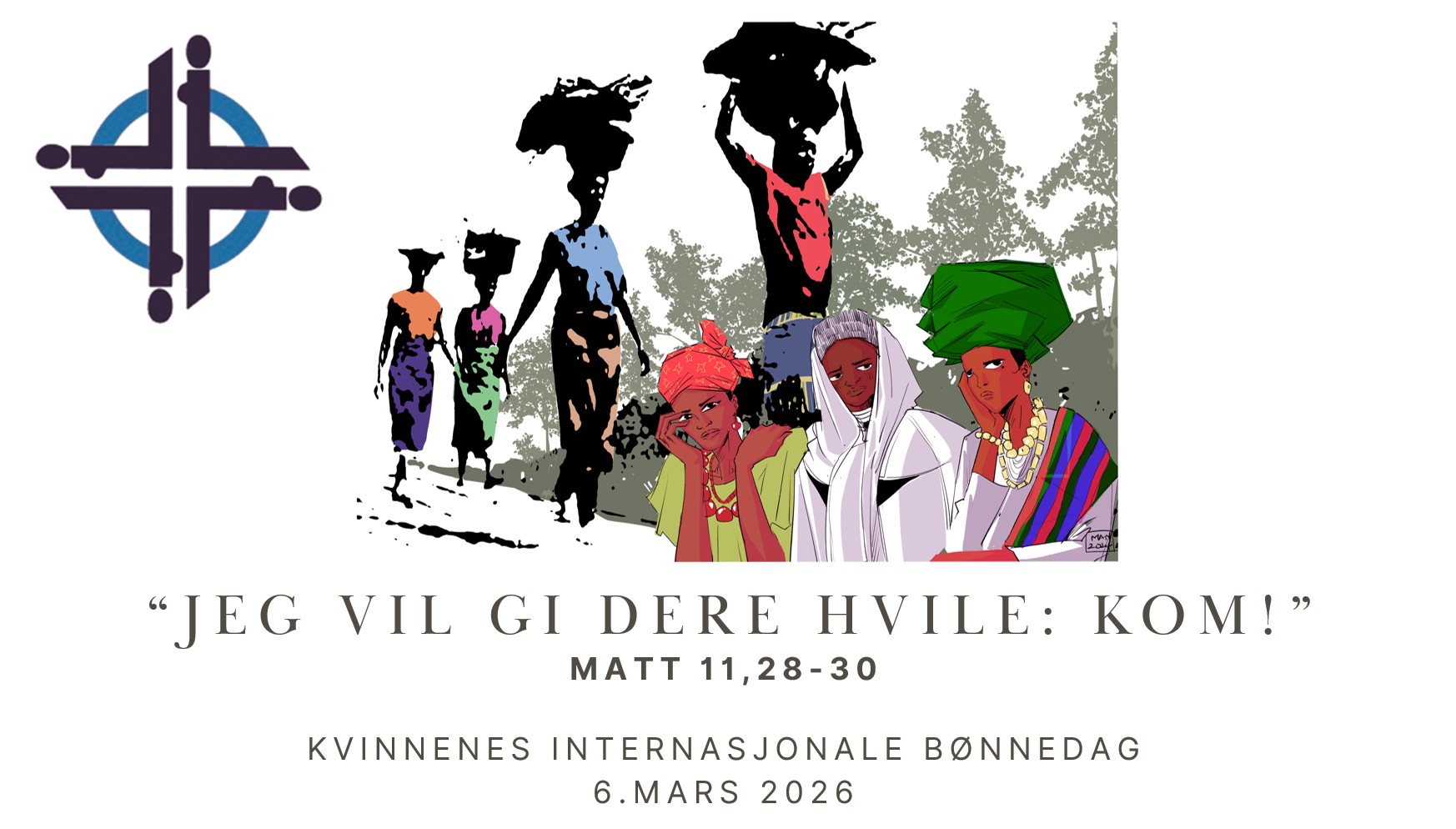 Plakat med maleri, bibelsitat, tema og dato for bønnedagen