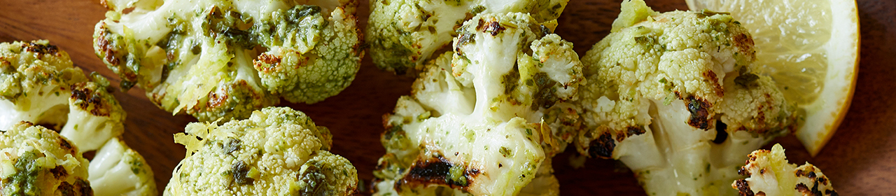 Lemony Roasted Cauliflower with Pesto