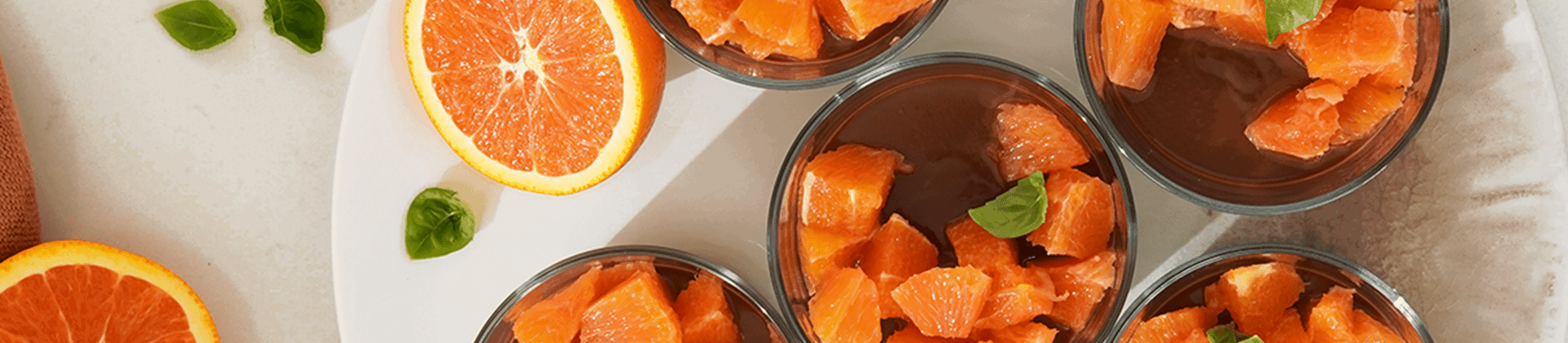 RICH CHOCOLATE TRUFFLE POTS WITH NAVEL ORANGE IN VANILLA