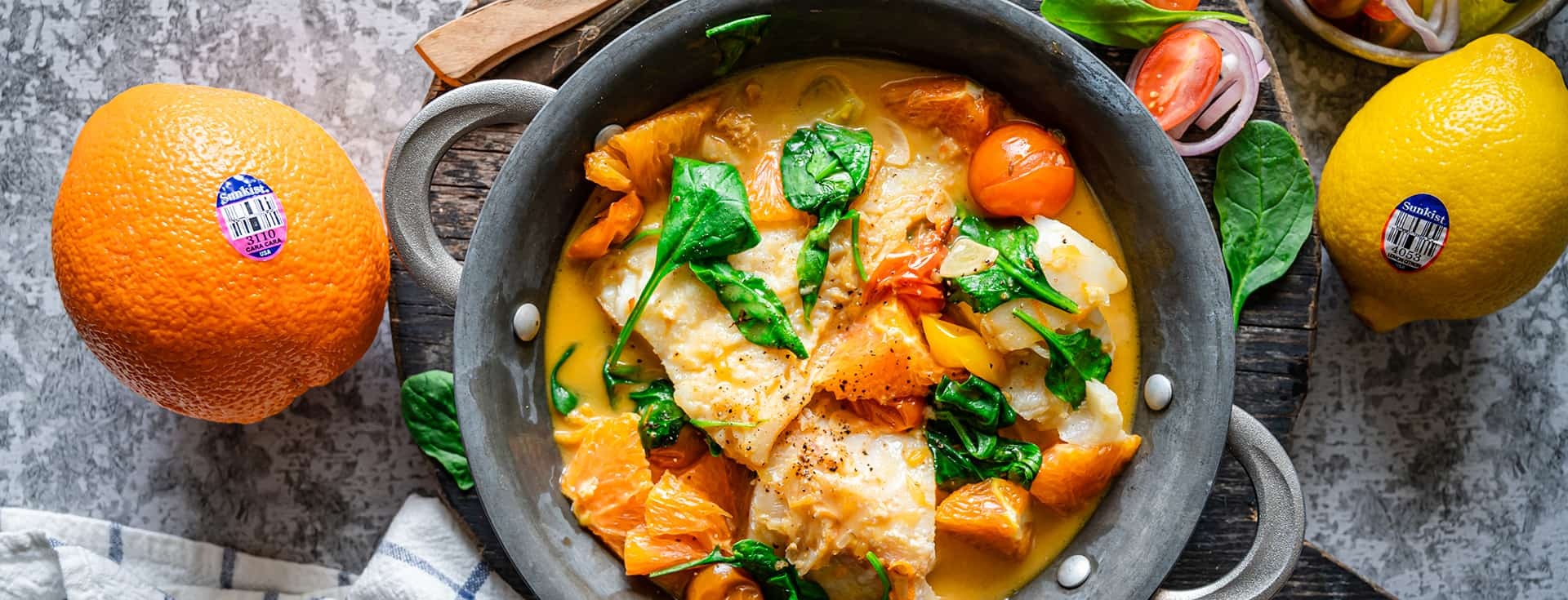 Haddock in Orange Sauce with Tomatoes and Spinach