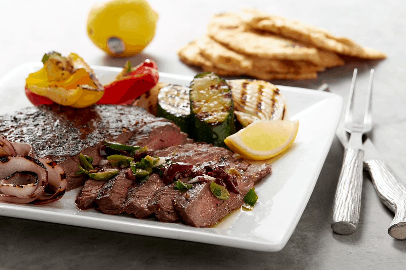 Grilled Flank Steak with Lemon Olive Vinaigrette