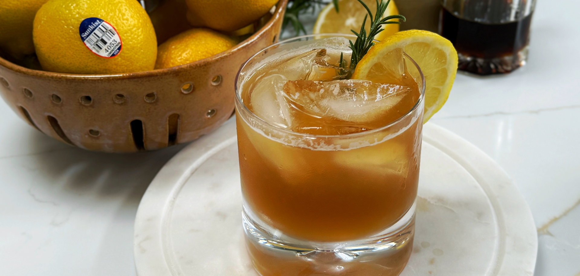 Smoked Bourbon Lemon Rosemary Cocktail *Mocktail friendly*