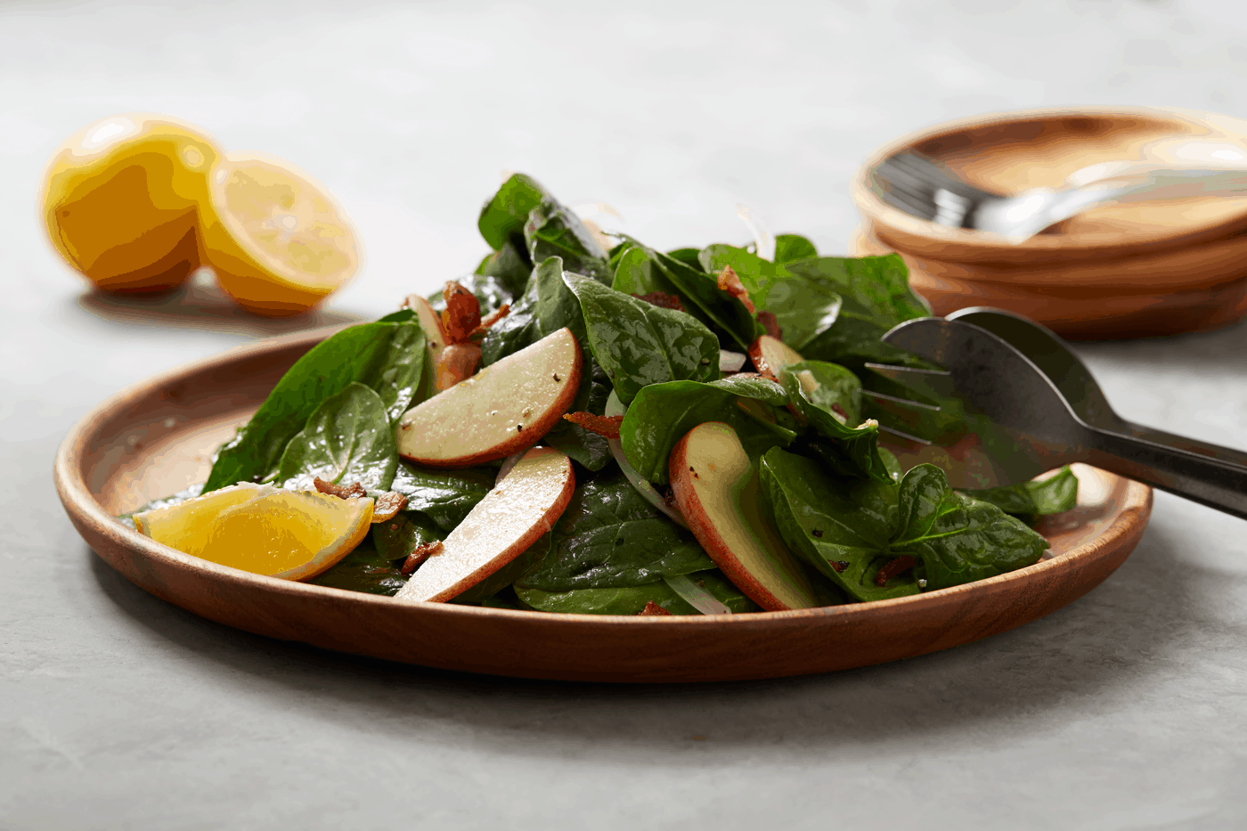Spinach &amp; Apple Salad with Warm Lemon–Bacon Vinaigrette