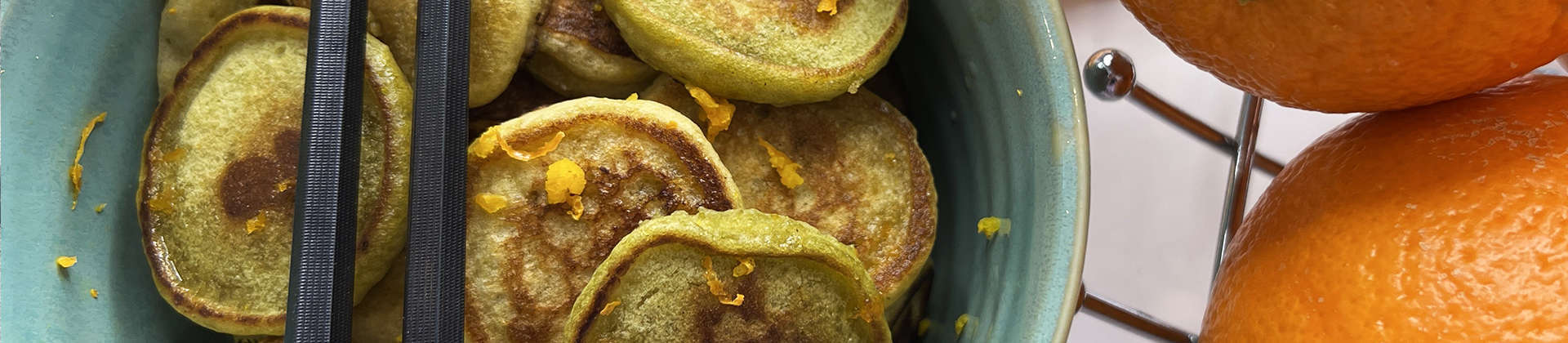Mini Orange Matcha Pancakes