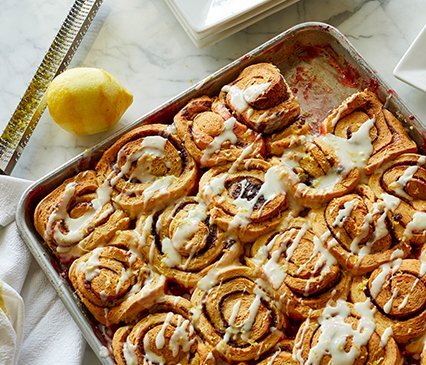 Sheet Pan Cherry-Lemon Cinnamon Roll Bake
