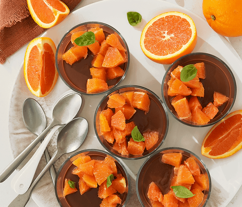 RICH CHOCOLATE TRUFFLE POTS WITH NAVEL ORANGE IN VANILLA