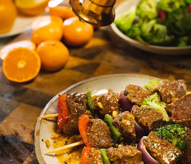 Orange and Harissa Glazed Beef Kebabs