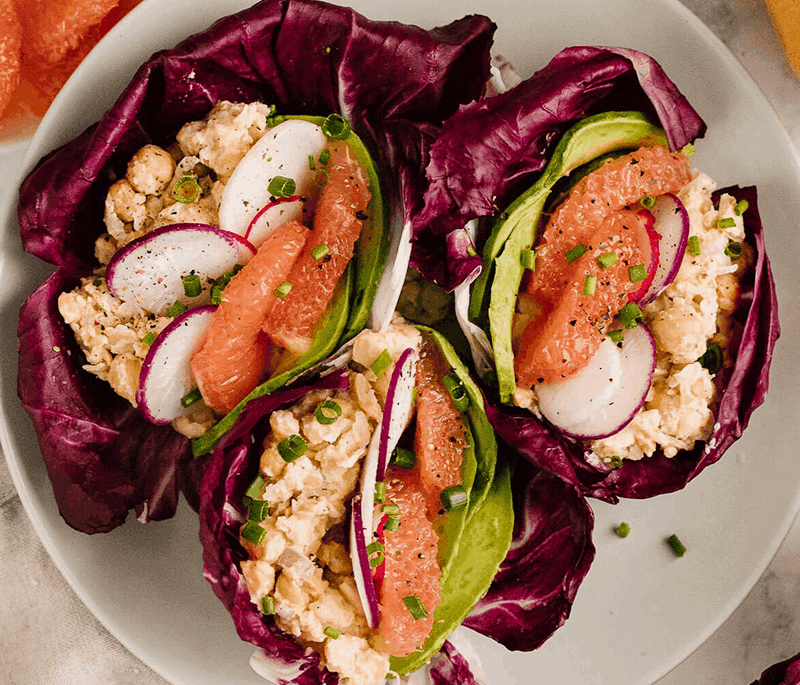 CHICKPEA SALAD LETTUCE WRAPS WITH GRAPEFRUIT AND AVOCADO