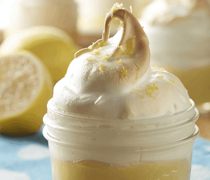 Mason Jar Lemon Pies with Meringue Clouds
