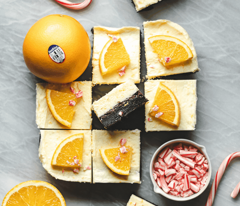 Frosted Navel Orange and Peppermint Brownies