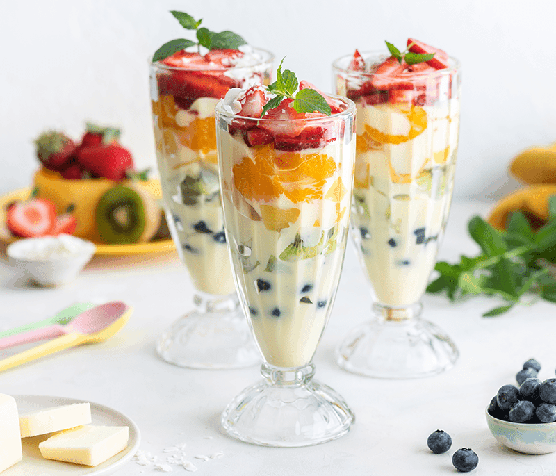 Rainbow Fruit Parfait with Lemon Pudding