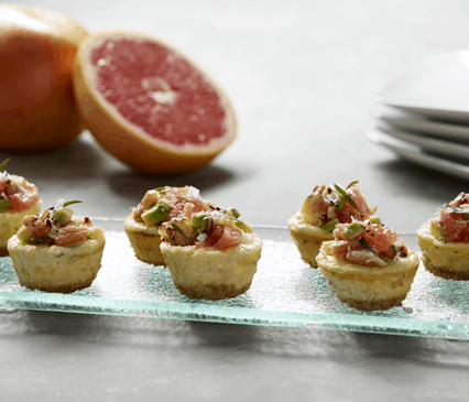 Savory Cheesecake Bites with Crab, Grapefruit and Avocado