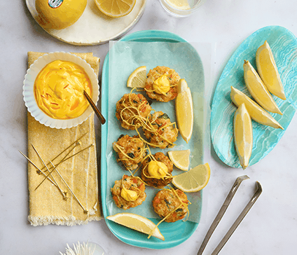 Shrimp Cakes with Saffron Lemon Aioli