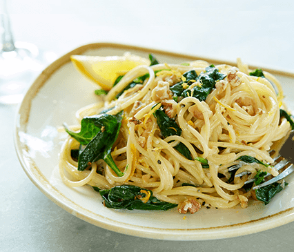 Spaghetti with Mascarpone, Lemon and Walnuts