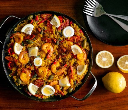 LEMON, CHORIZO AND SHRIMP PAELLA
