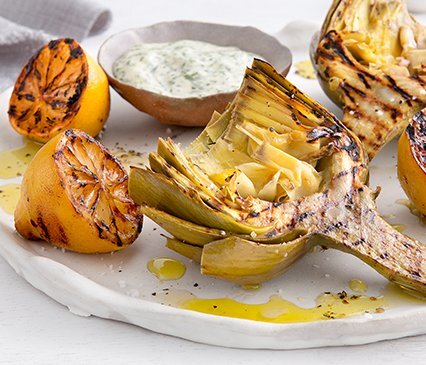 Artichoke with Burnt Lemon and Herb Aioli