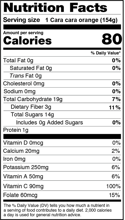 2018 Sunkist Nutrition Labels US Cara Cara new specific