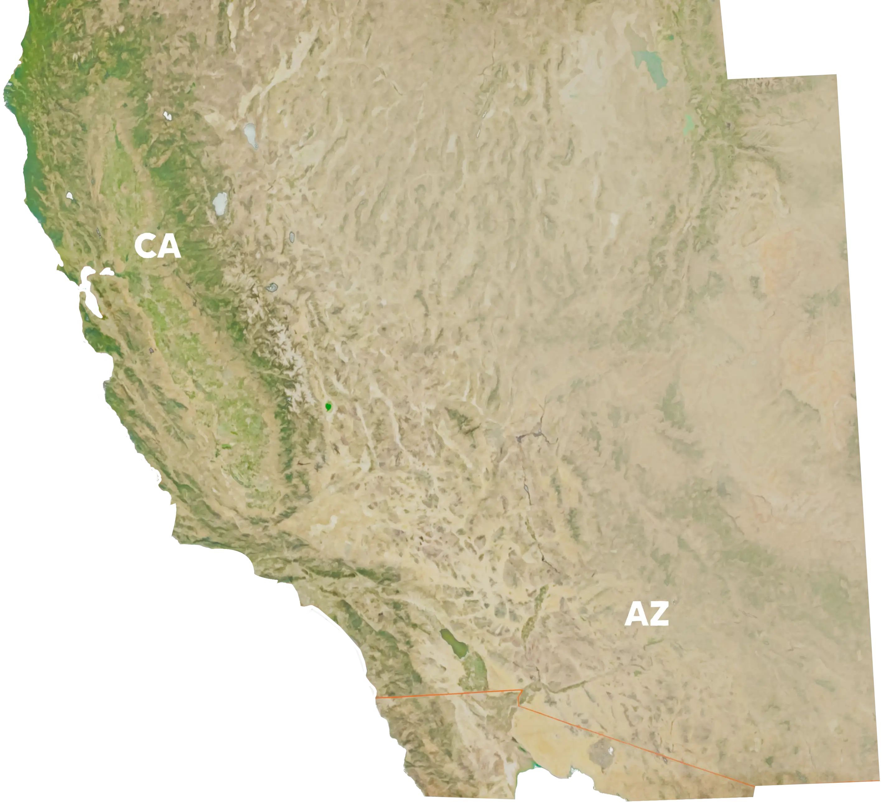 Satellite map of California and Arizona growing regions