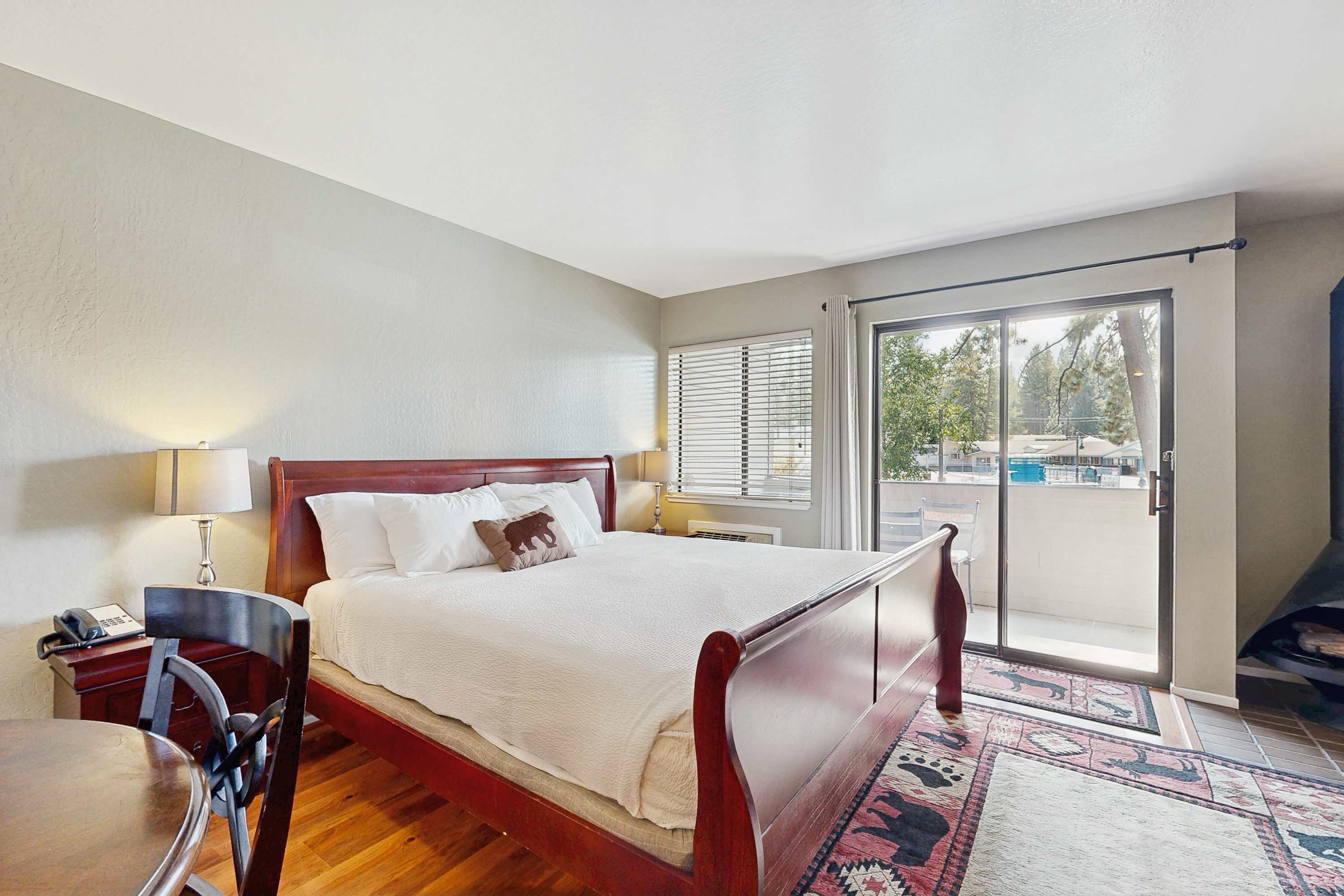 View of the King bed from the center of the Studio.