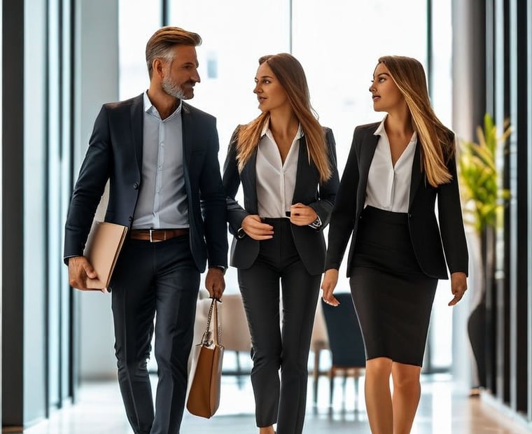 Lawyers walking and discussing data valorization and artificial intelligence in the legal sector.