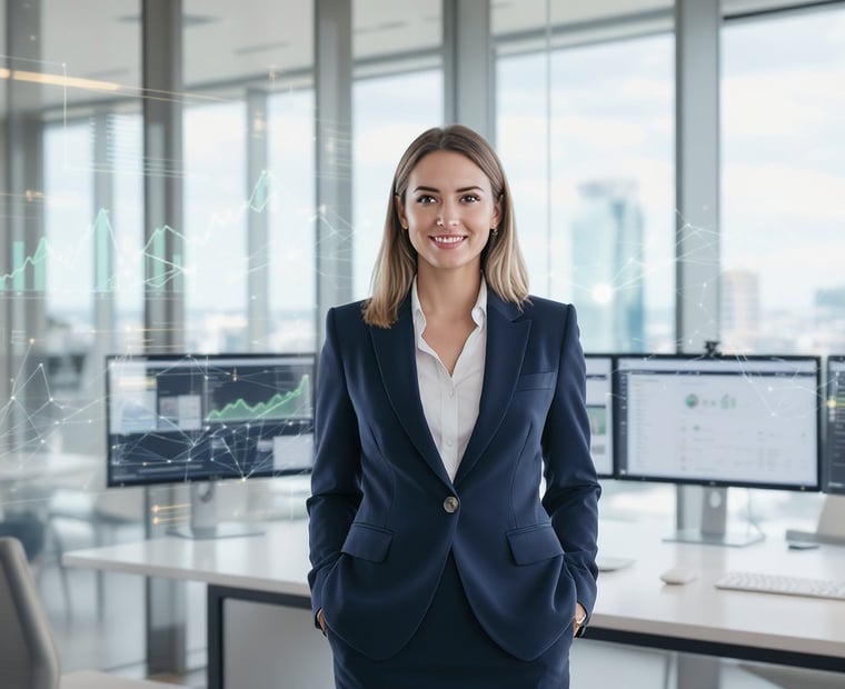 Woman in an office preparing the implementation of a modern data governance and value foundation.