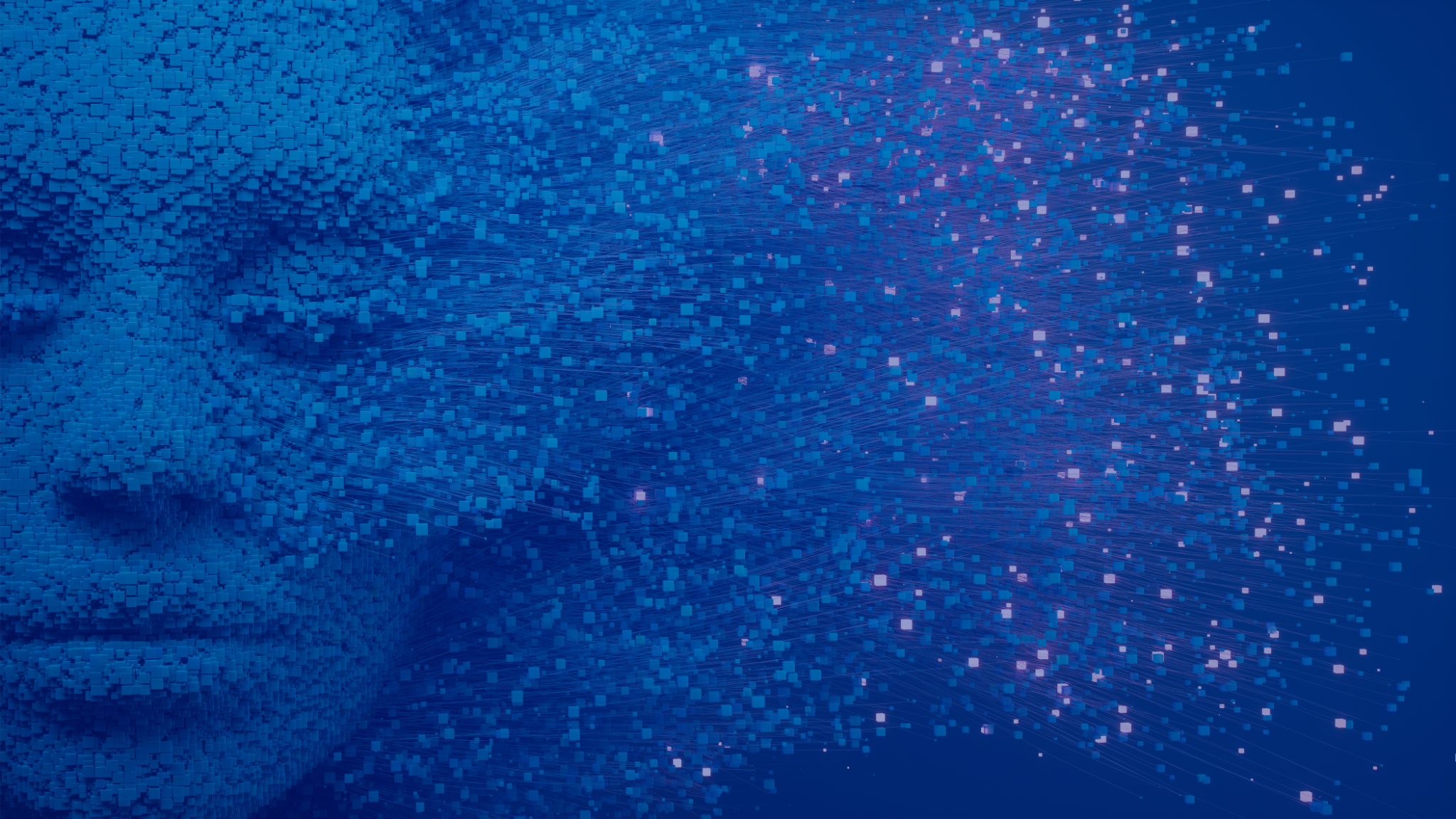 Image d'un visage de femme pixelisée représentant l’IA agentique.