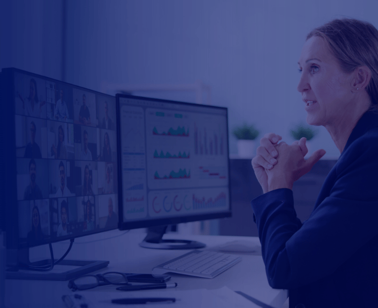 Image of a woman working on an Azure Virtual Desktop or Windows 365 platform.