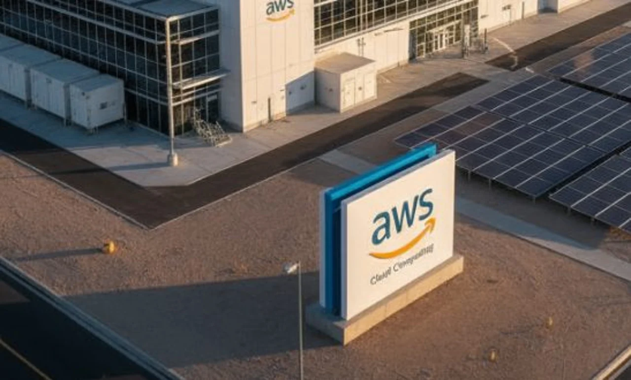 Enseigne avec le logo de Amazon Web Service.