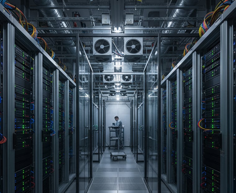 Data center illustrating artificial intelligence.