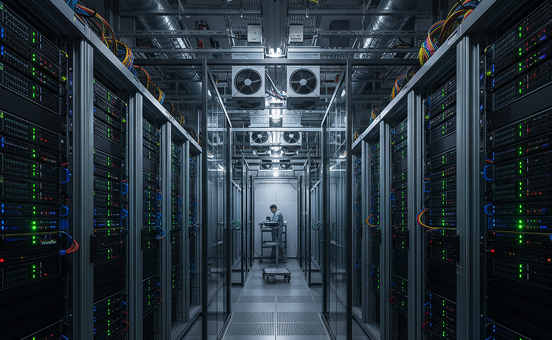 Data center illustrating artificial intelligence.