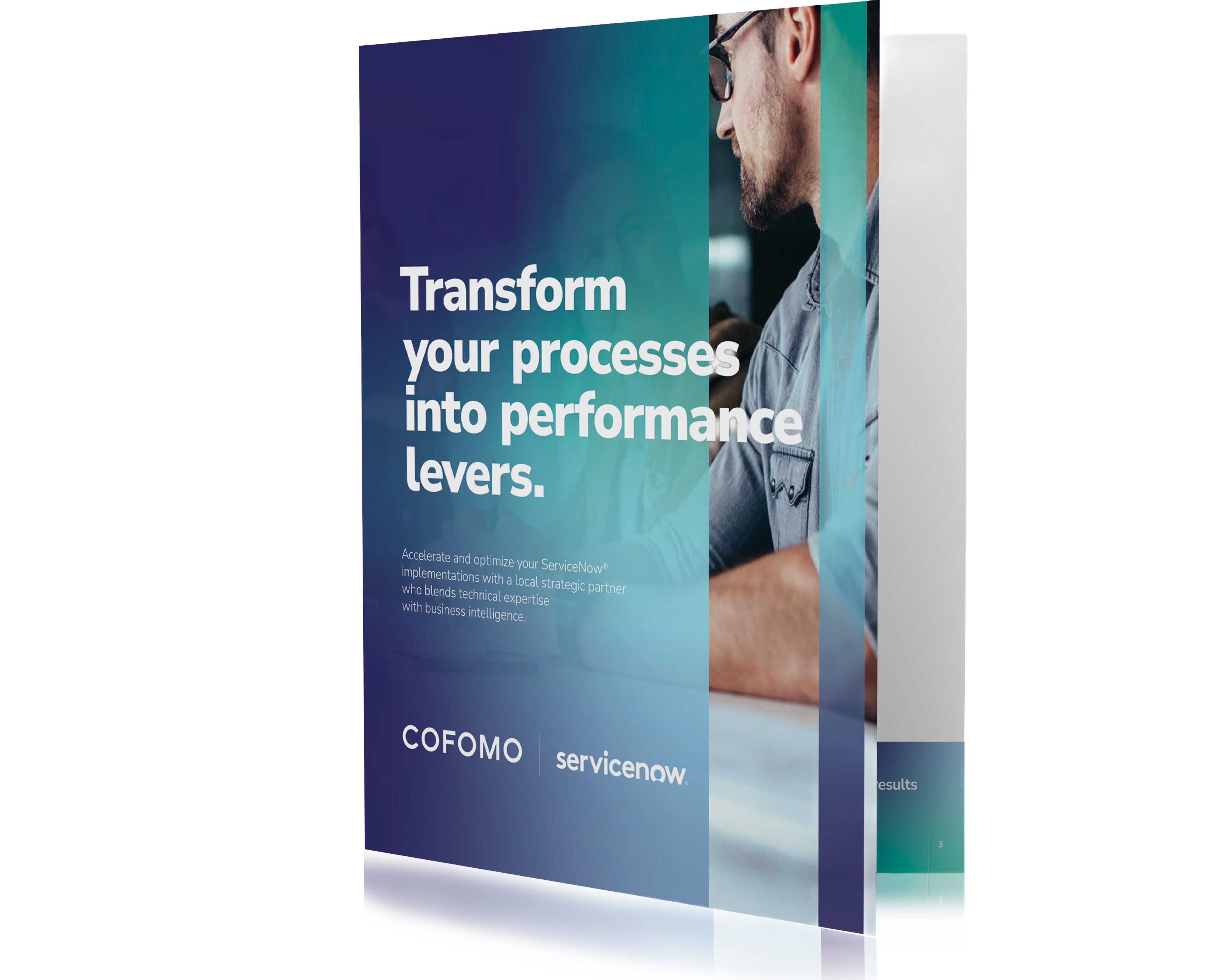3D visual of the English eBook prepared by COFOMO digital transformation experts to present the ServiceNow cloud solution.