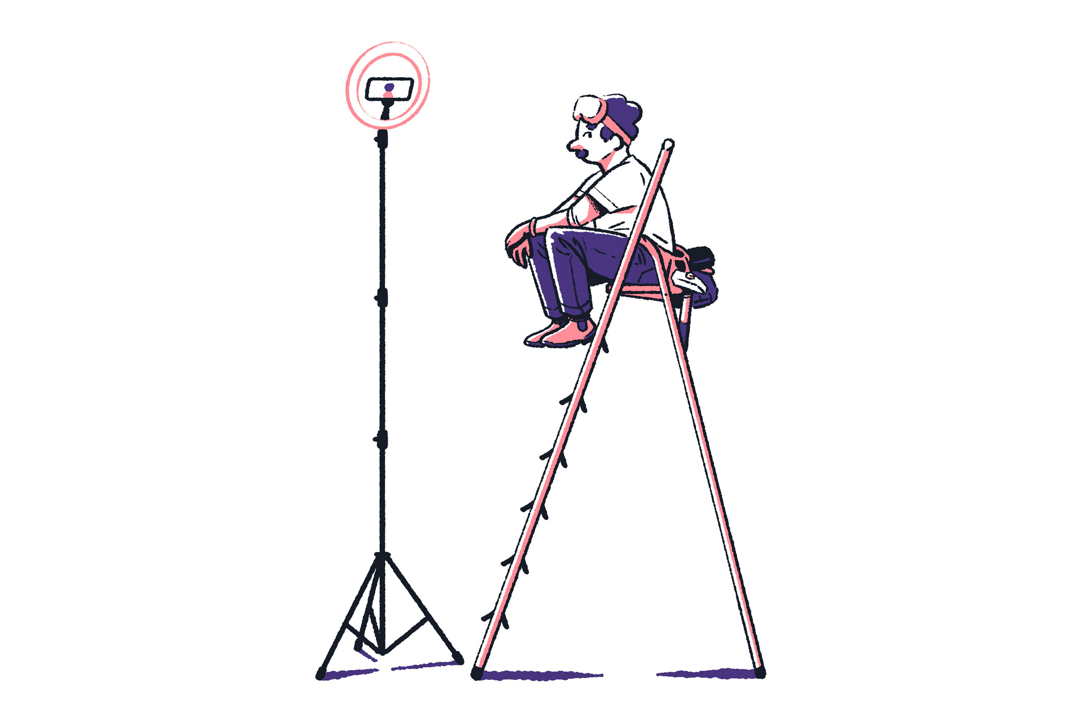 illustration of a roofing influencer on a ladder with a ring light