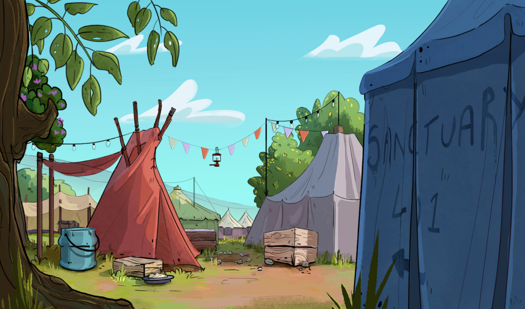 An animation of a camp