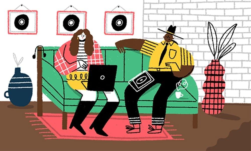 Cartoon of people on a sofa