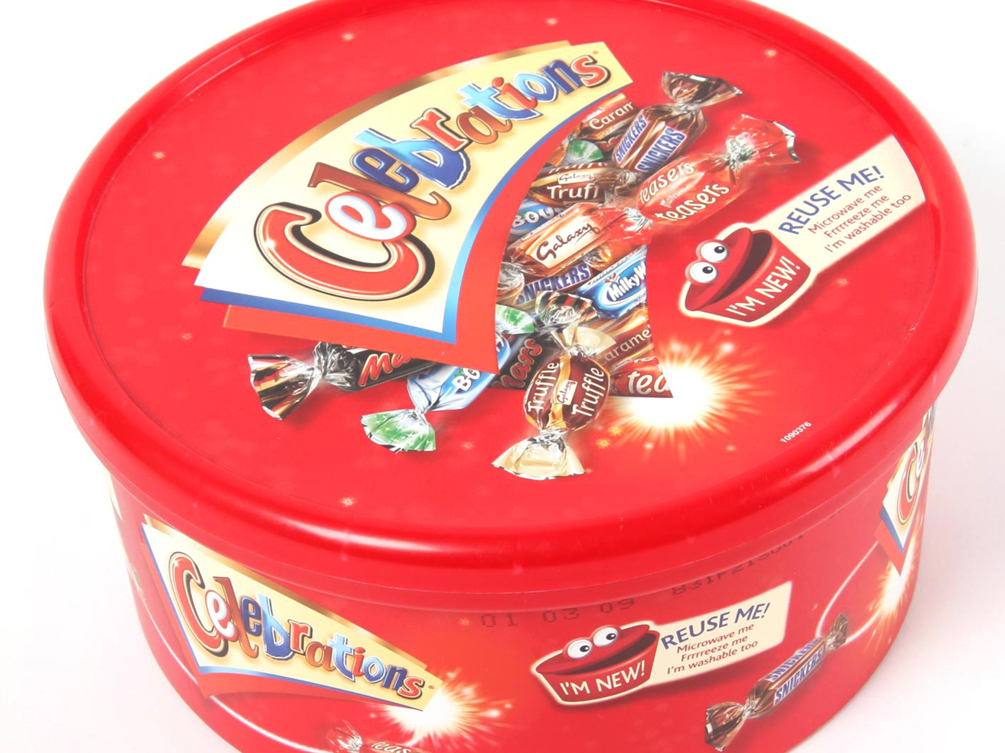 A plastic tub for Celebrations chocolates.