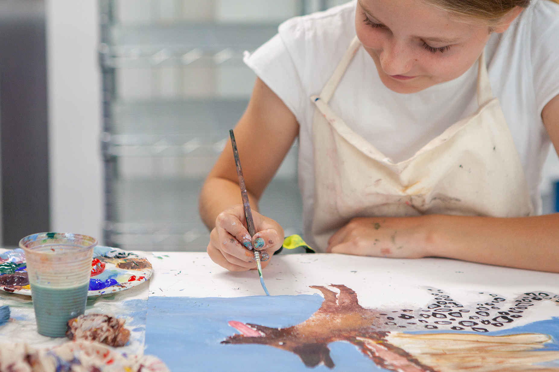 A student is painting