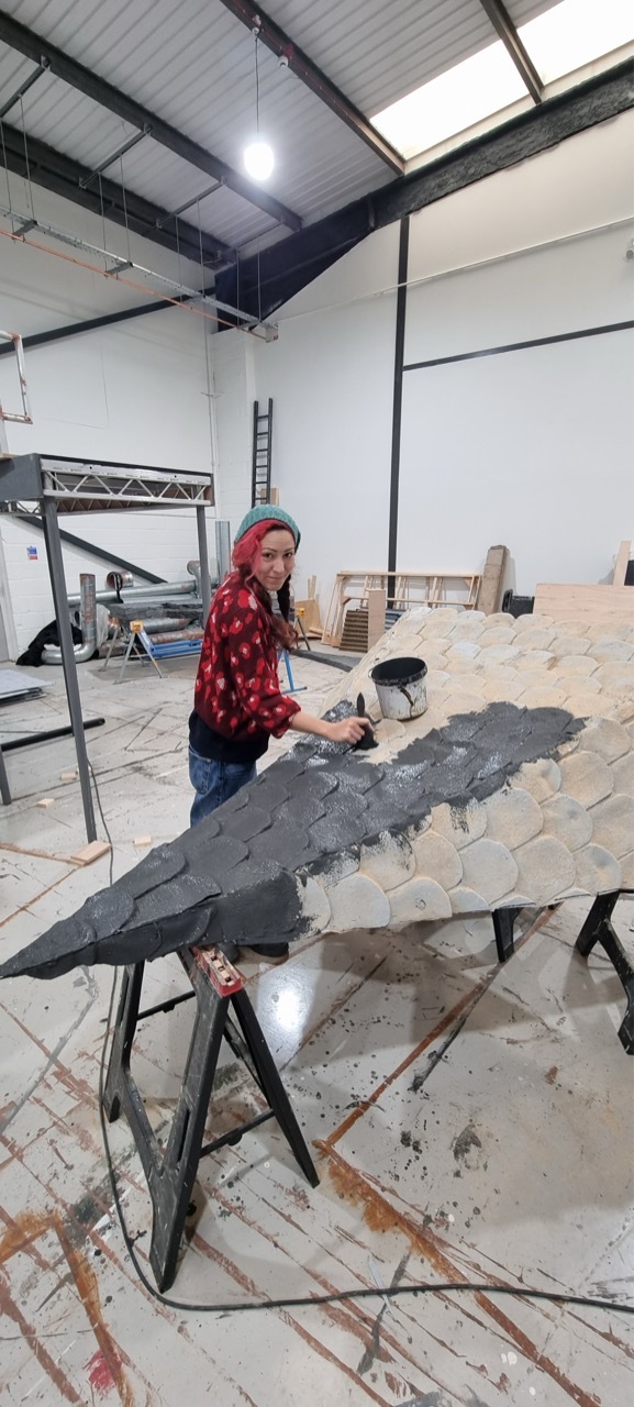 Dora Voros in the studio, creating set designs